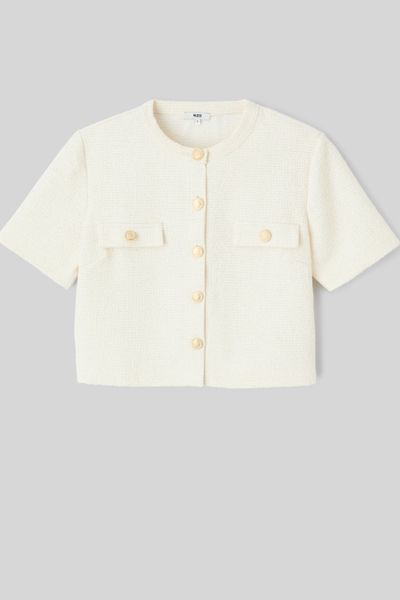 Top boutonn&eacute; en tweed