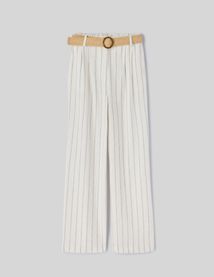 Pantalon fluide rayé en lin