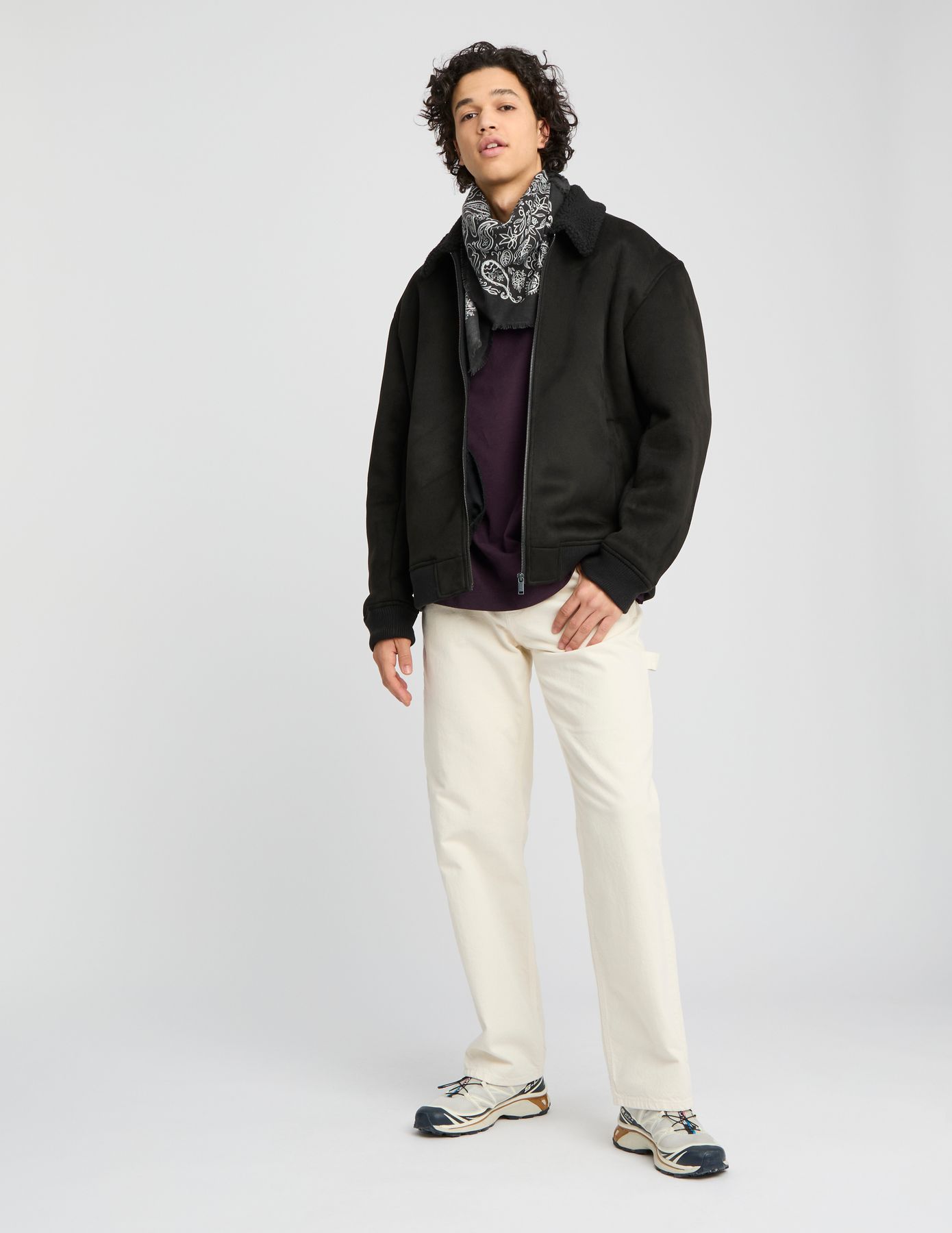 Blouson suedine zippé col sherpa