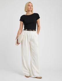 Pantalon velours wide leg &agrave; pinces
