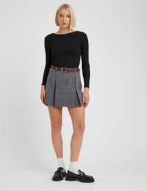 Jupe short pliss&eacute;e &agrave; carreaux