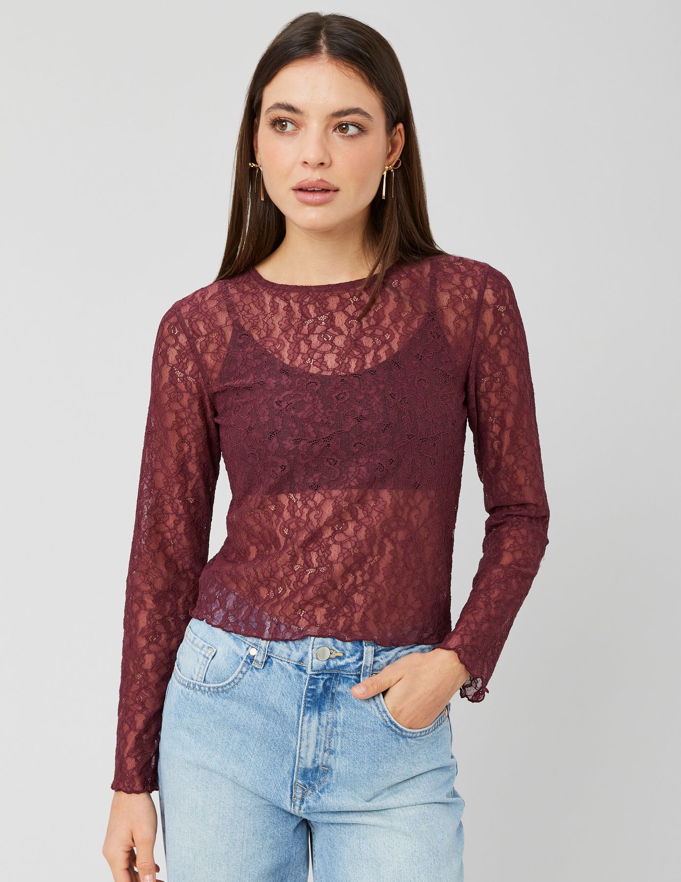 T-shirt manches longues en dentelle