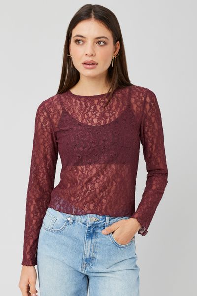 T-shirt manches longues en dentelle