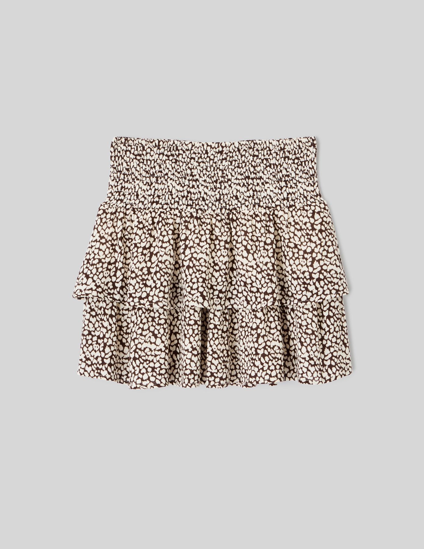 Jupe courte imprim&eacute;e &agrave; volants