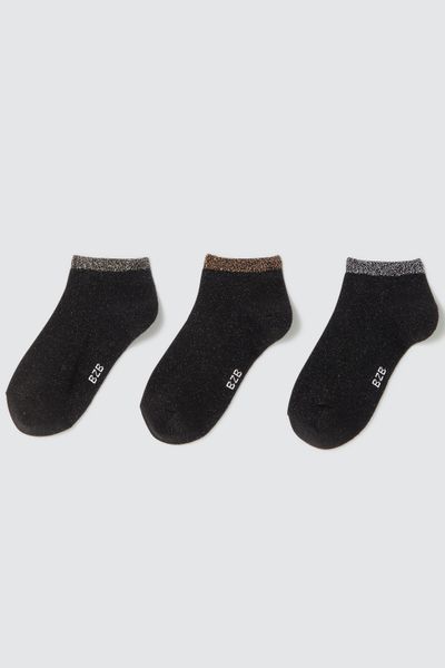 Lot de 3 paires de socquettes noires &agrave; bord lurex