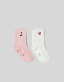 Lot de 2 paires de chaussettes brod&eacute;es