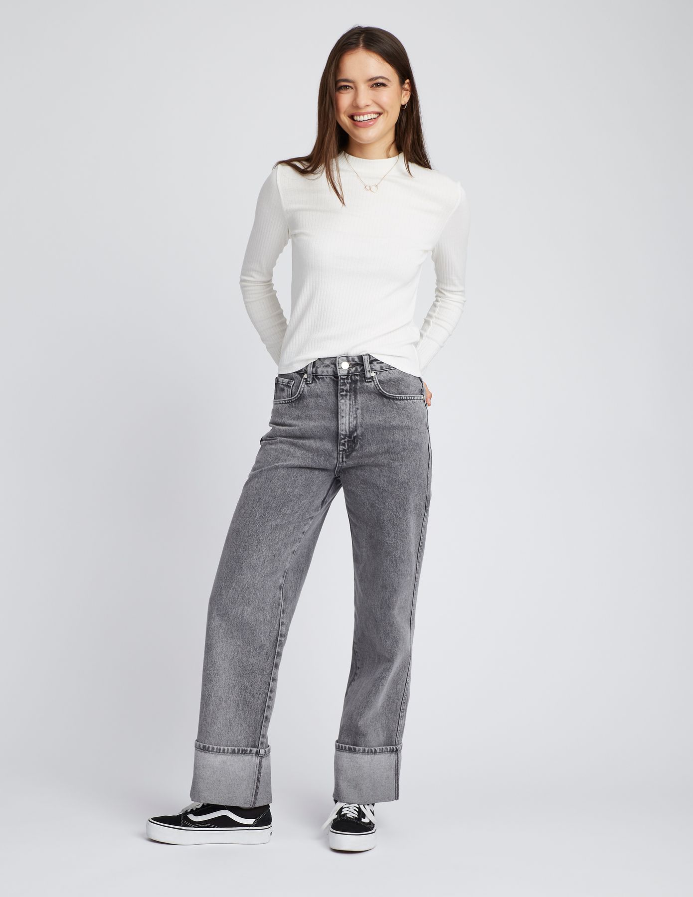 Jean wide leg à revers