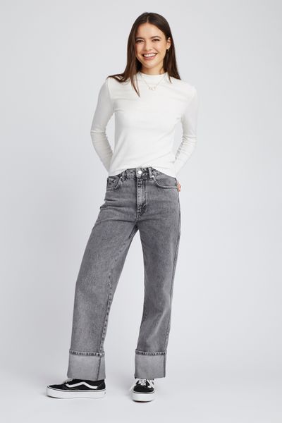 Jean wide leg à revers