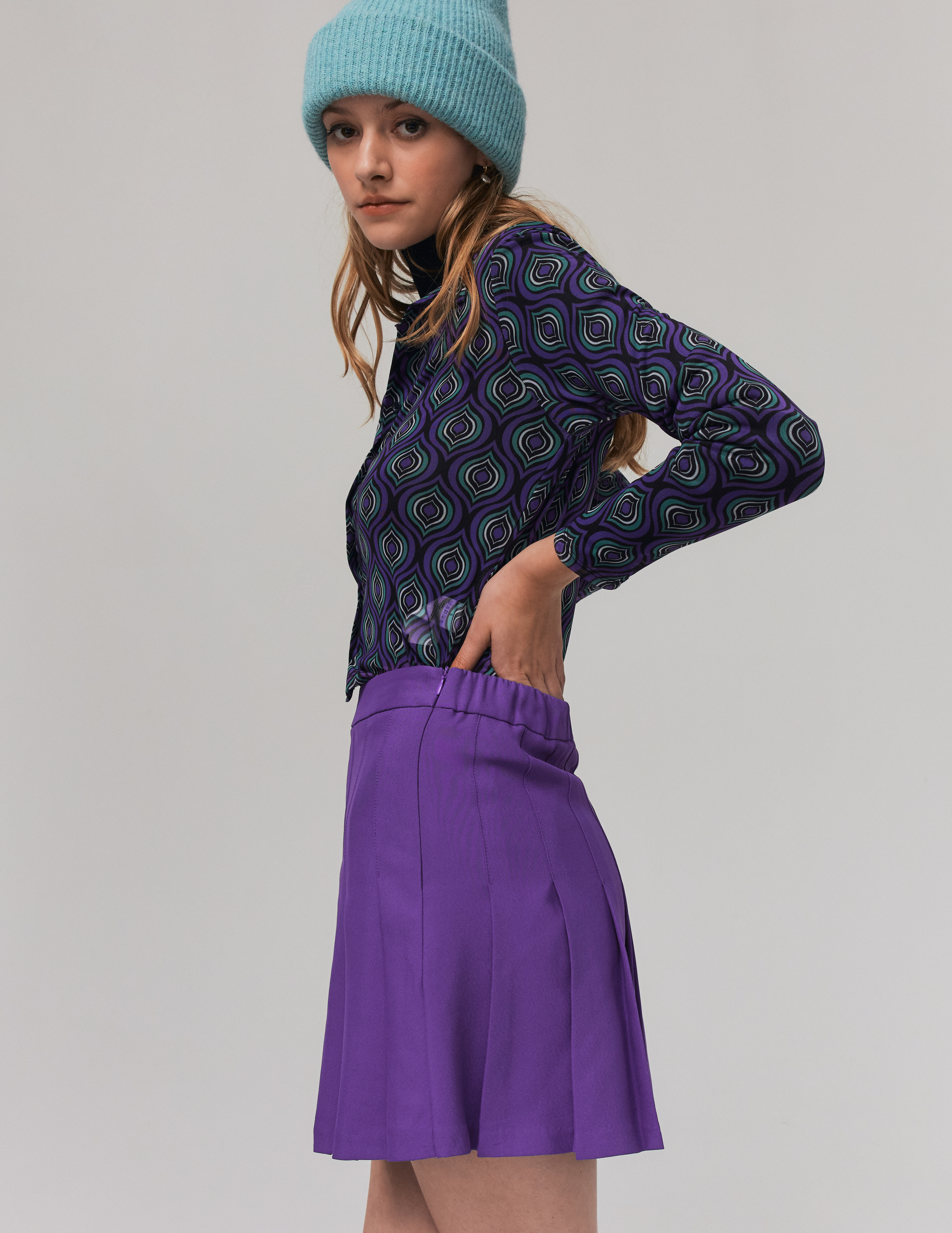 Jupe plissee unie Violet BZB