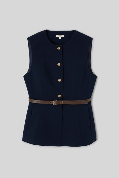 Gilet sans manches ceintur&eacute;