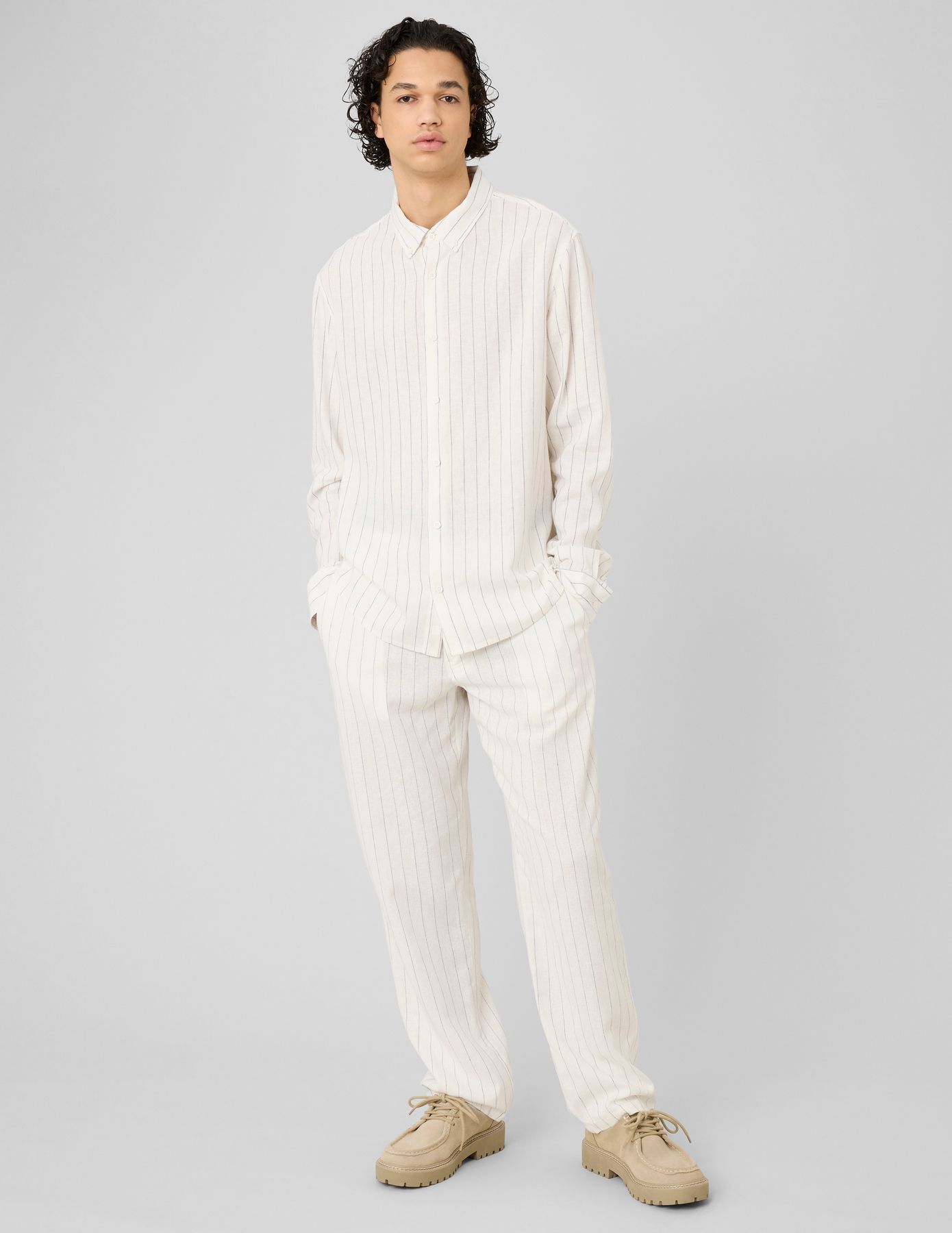 Chemise manches longues ray&eacute;e viscose lin