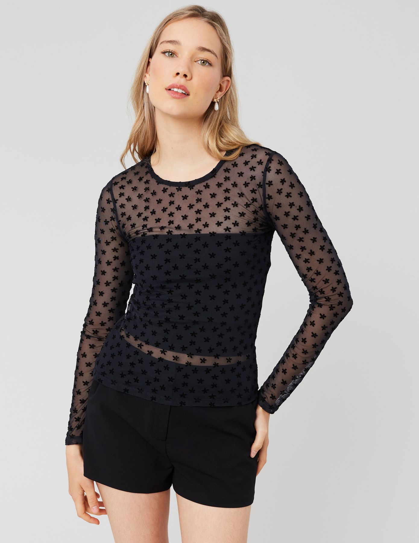T-shirt résillé imprimé flock