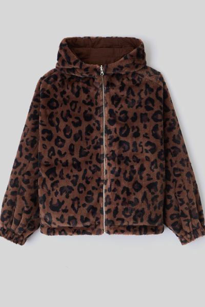 Blouson à capuche réversible imprimé léopard