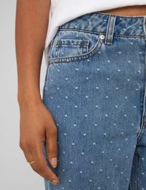 Jean straight brod&eacute; pois