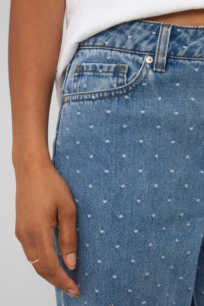 Jean straight brod&eacute; pois