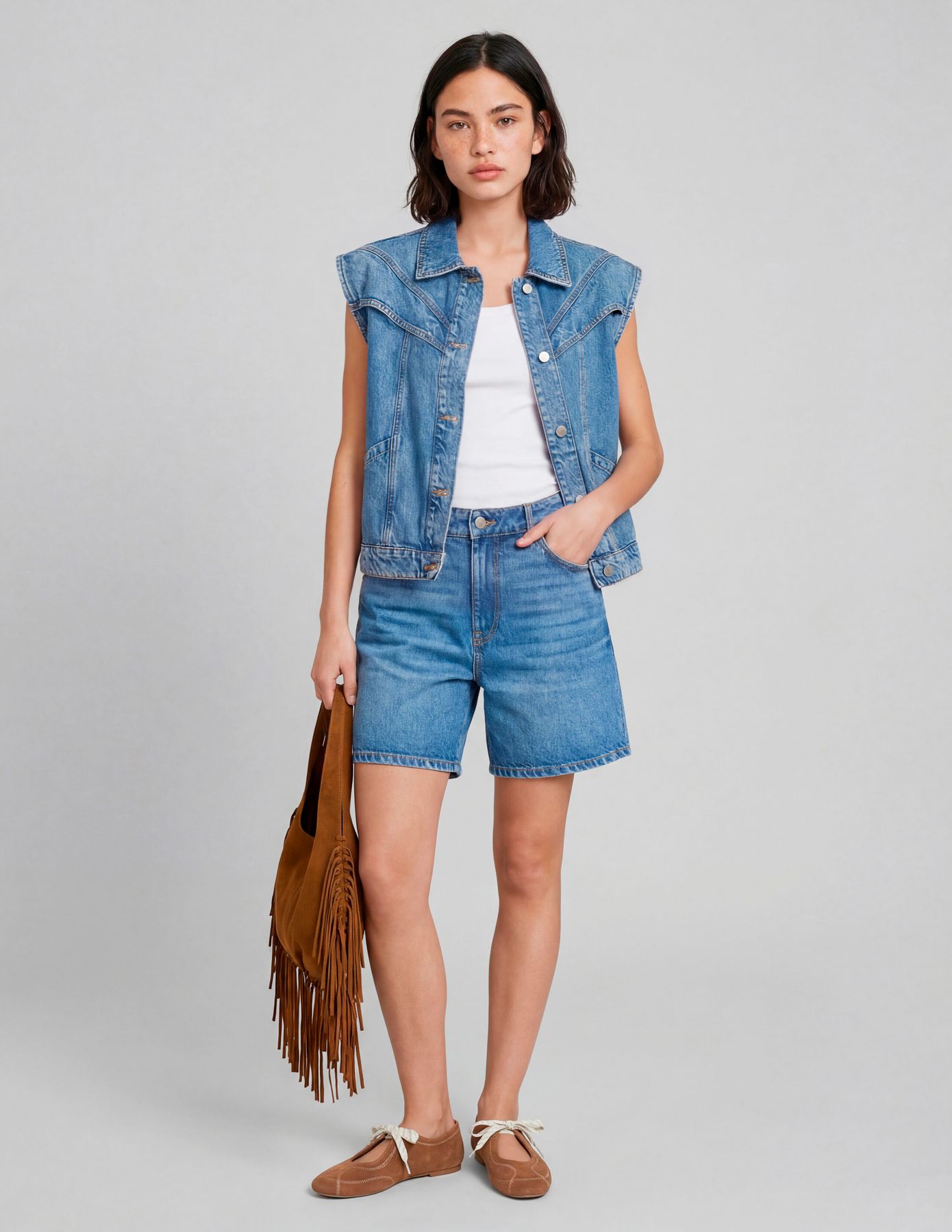 Veste denim sans manche