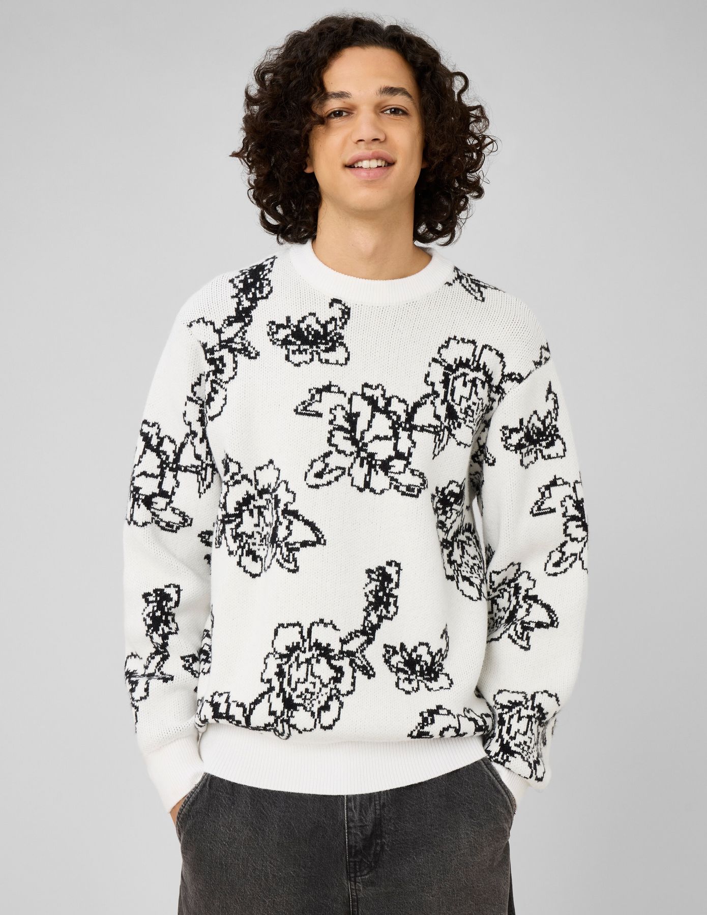Pull jacquard fleurs