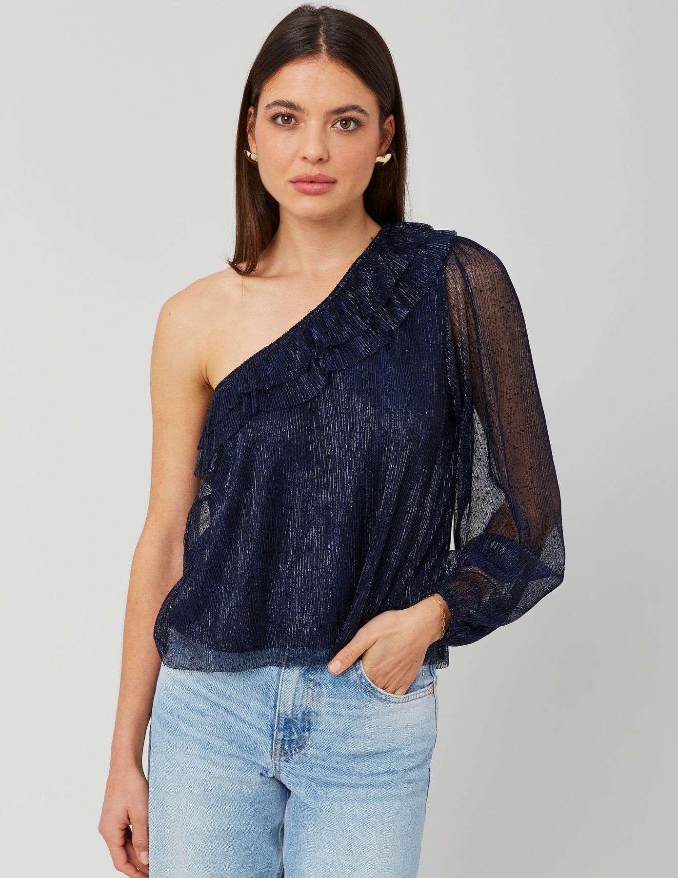 Blouse asym&eacute;trique paillet&eacute;e