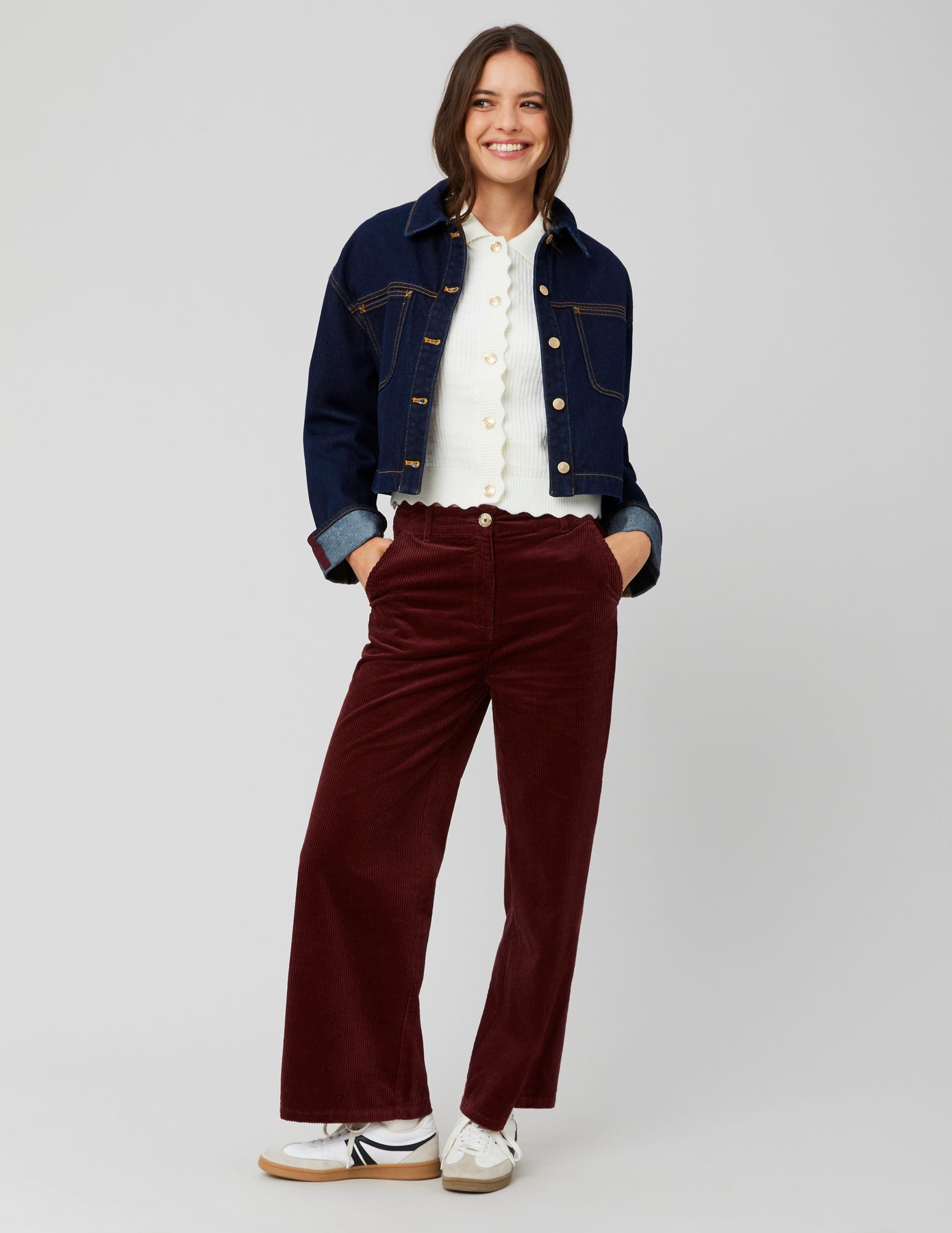 Pantalon wide leg velours cropped