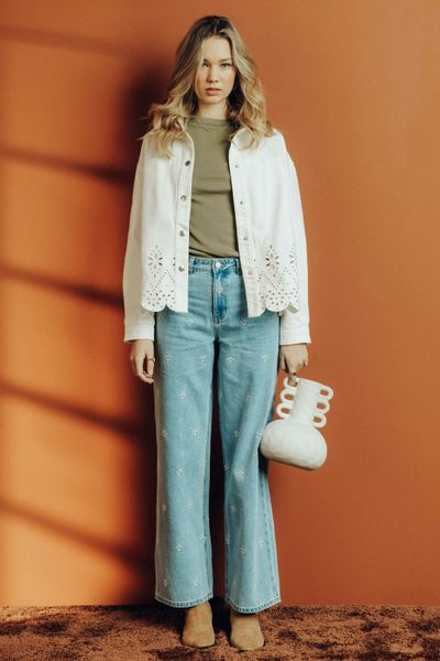 Jean wide leg brodé