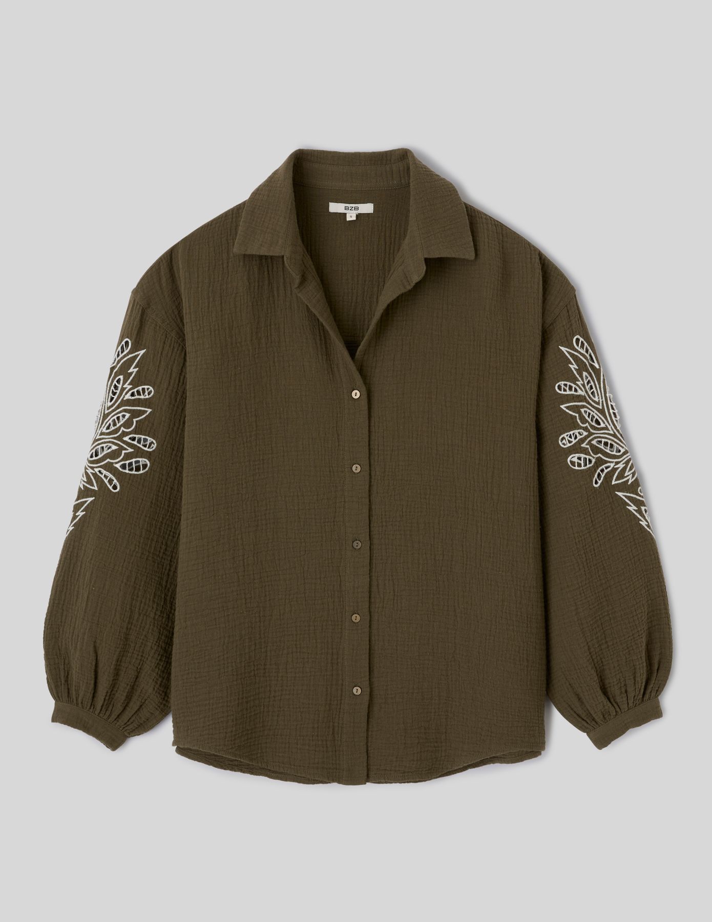 Chemise brod&eacute;e en gaze de coton