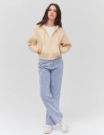 Sweat court zipp&eacute; &agrave; capuche