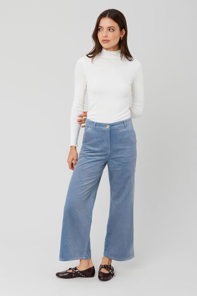Pantalon wide leg velours cropped