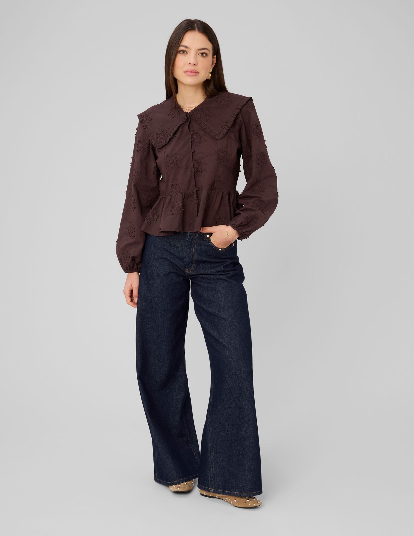 Chemise maxi col broderie 3D