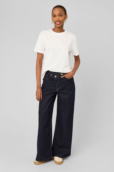Jean wide leg ceinture asym&eacute;trique
