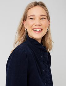 Blouse col montant en velours côtelé