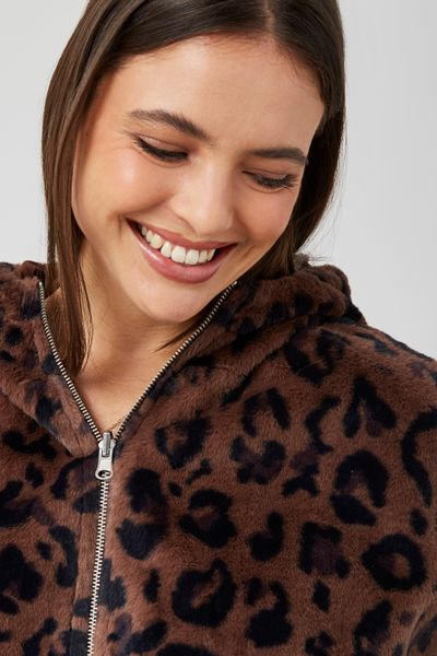 Blouson à capuche réversible imprimé léopard