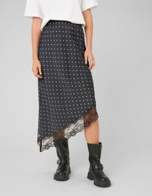 Jupe midi asym&eacute;trique &agrave; pois