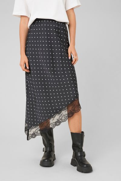 Jupe midi asym&eacute;trique &agrave; pois