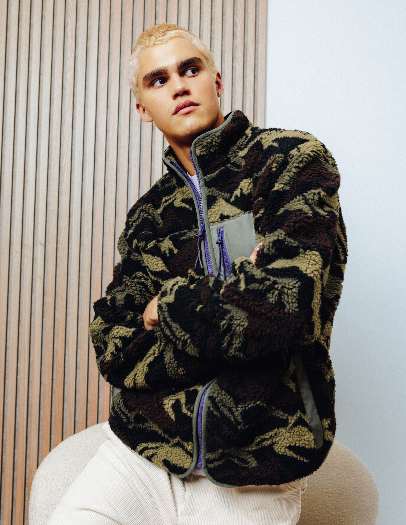 Blouson zippé imprimé sherpa