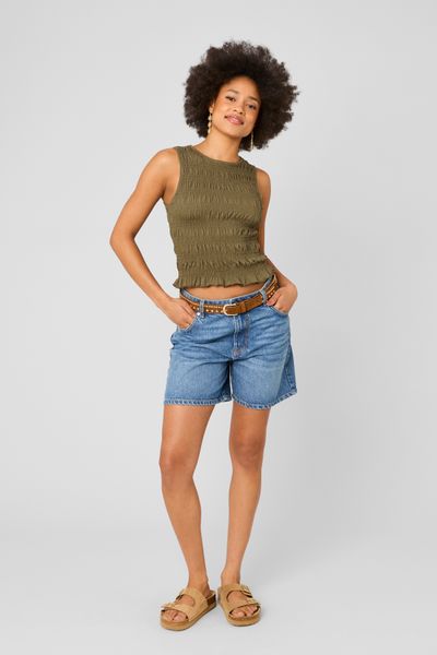 Top sans manches smock&eacute;