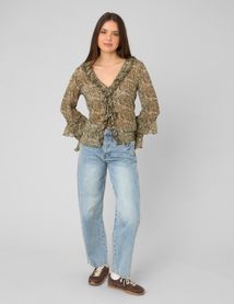 Blouse imprim&eacute;e volant&eacute;e