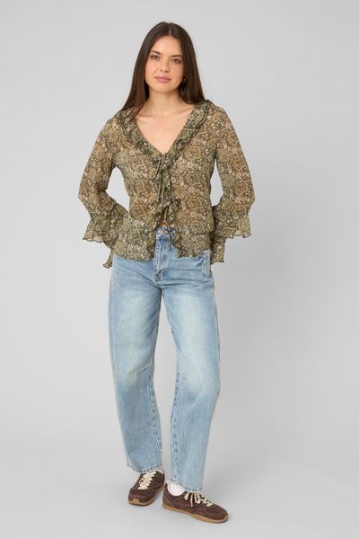 Blouse imprim&eacute;e volant&eacute;e