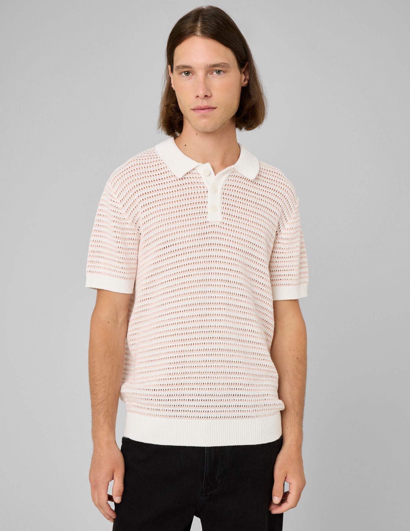 Polo en maille ajour&eacute;e ray&eacute;e