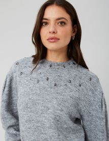 Pull col montant bijoux