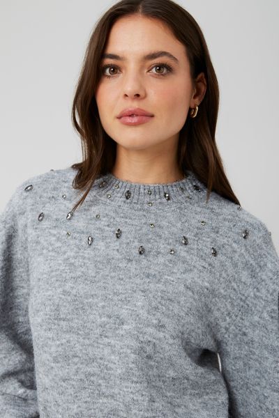 Pull col montant bijoux