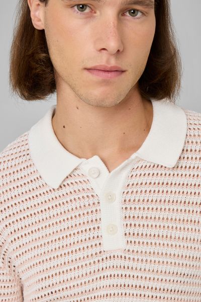 Polo en maille ajour&eacute;e ray&eacute;e