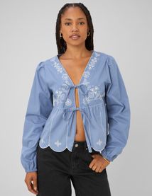 Blouse manches longues brod&eacute;e