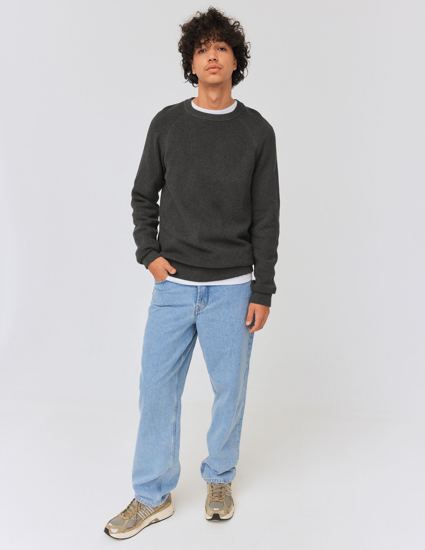 Pull col rond coton uni