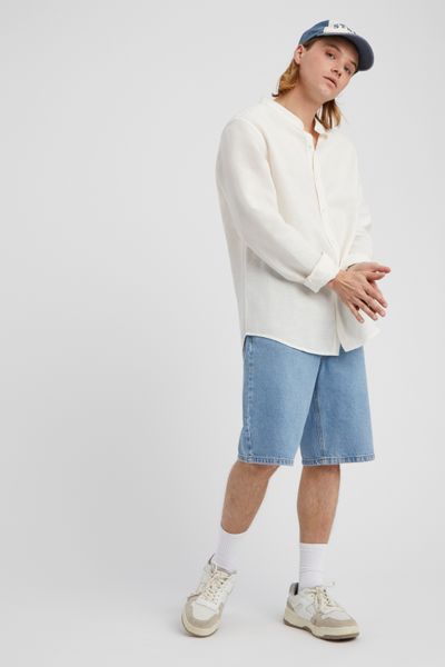 Chemise coton lin col mao