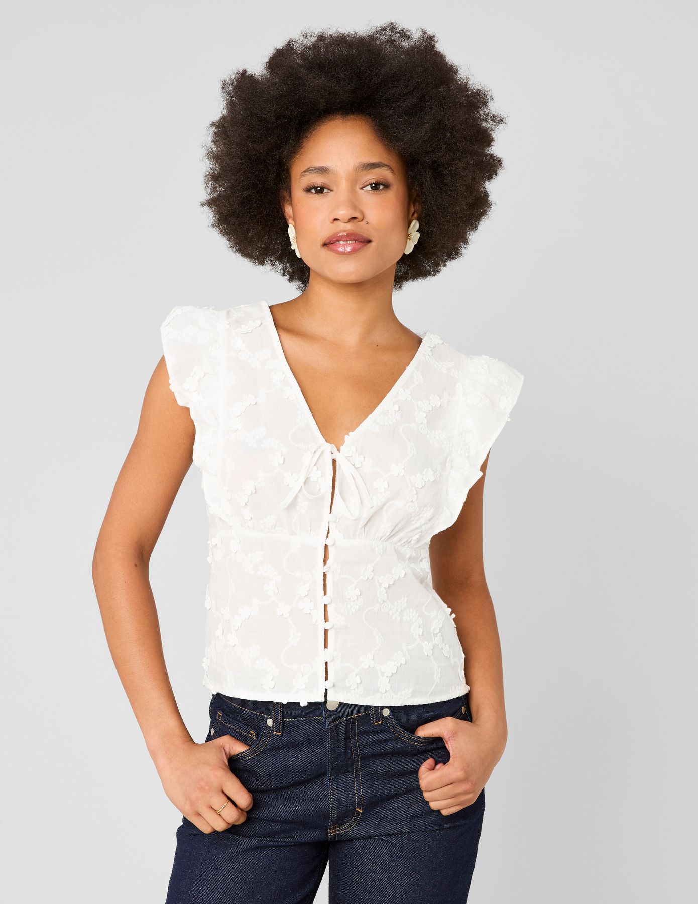Blouse sans manches en broderie 3D