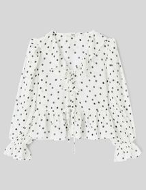 Blouse &agrave; volants motif pois
