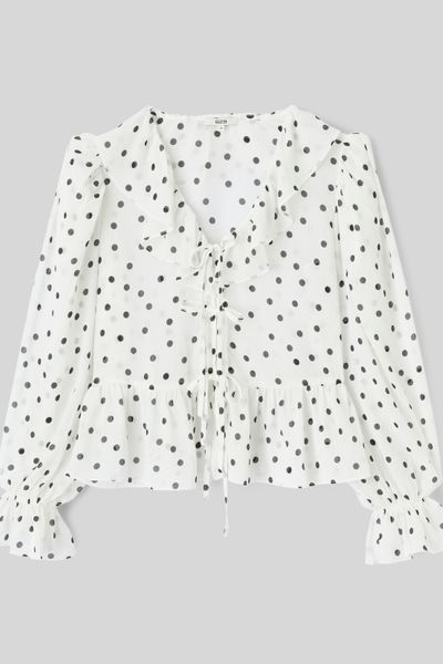 Blouse &agrave; volants motif pois