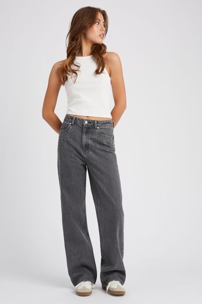 Jean straight &agrave; strass