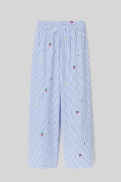 Pantalon rayé brodé
