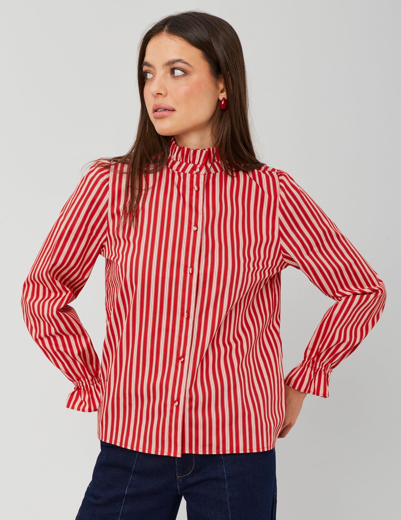 Chemise col montant rayée